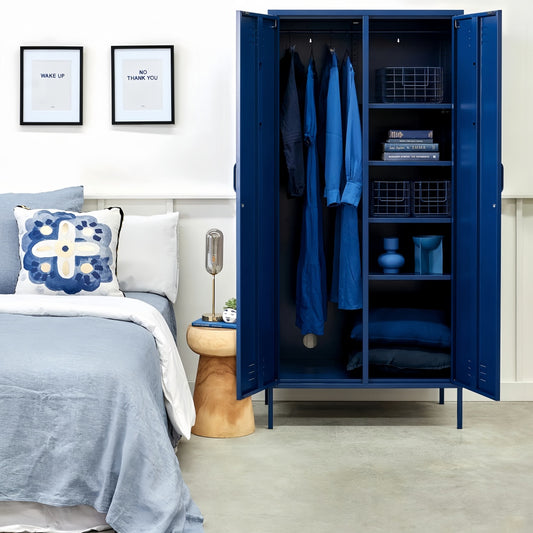 Steel Swing Door Wardrobe Twinny Locker Storage Cabinet Cupboard - Navy Blue