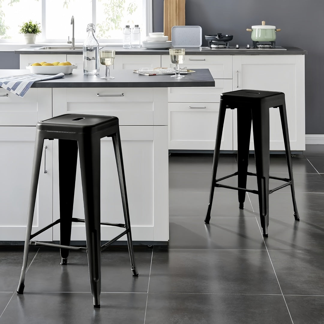 Steel Kitchen Barstool Metal Bar Chair Set - Matte Black (4 Piece/Set)