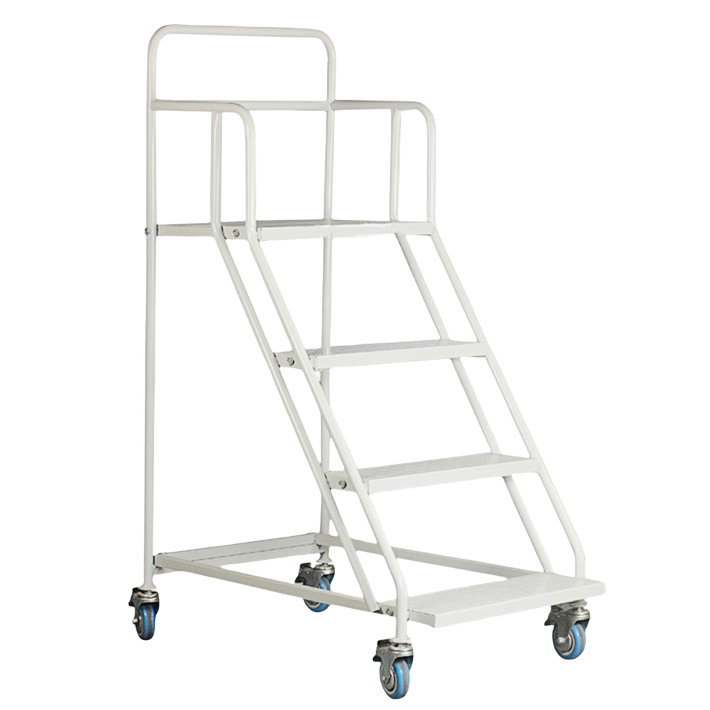 Steel 4 Step Mobile Safety Ladder With Wheels - Light Grey