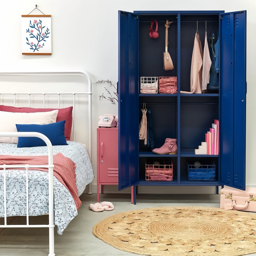 Steel Swing Door Wardrobe Twinny Locker Storage Cabinet Cupboard - Navy Blue