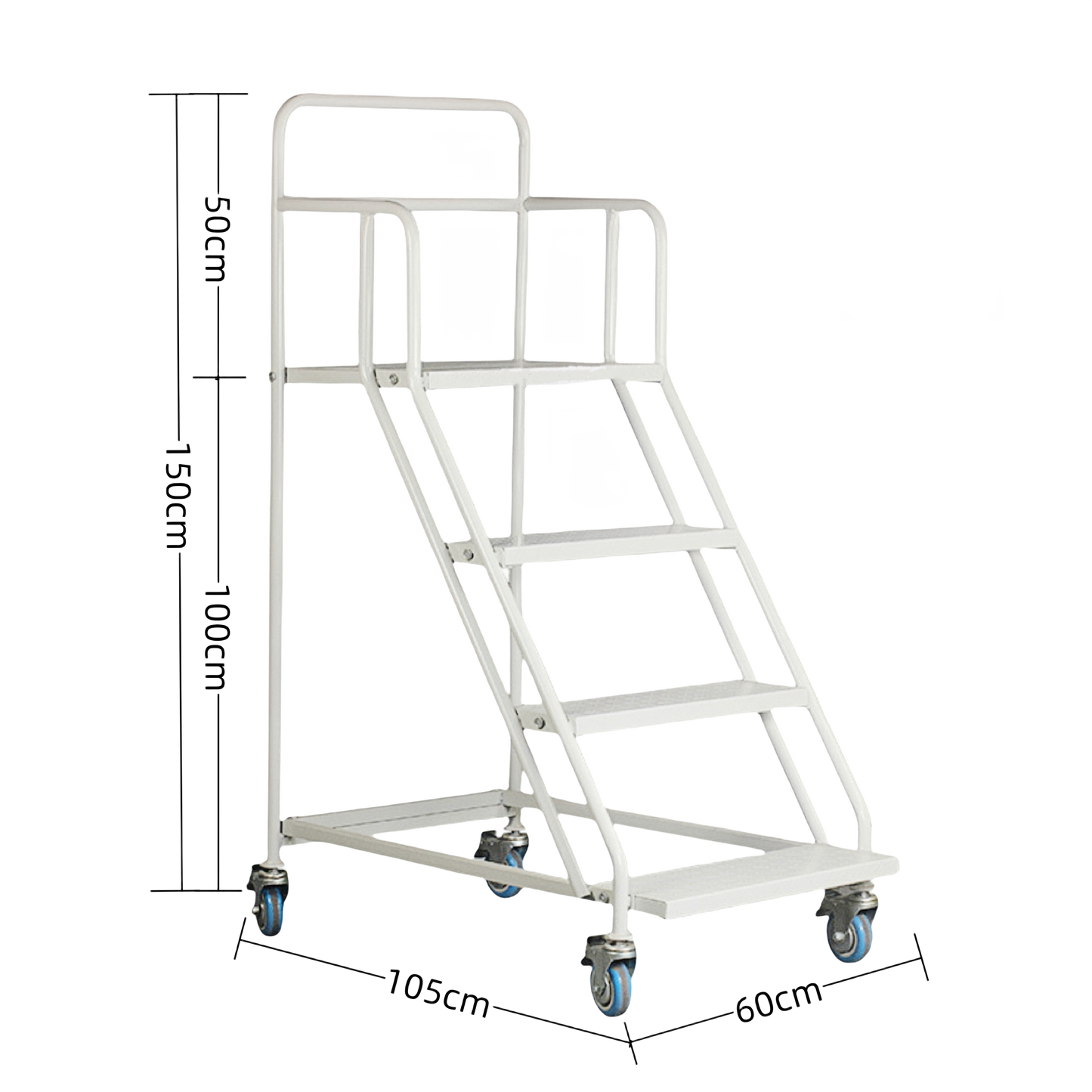Steel 4 Step Mobile Safety Ladder With Wheels - Light Grey