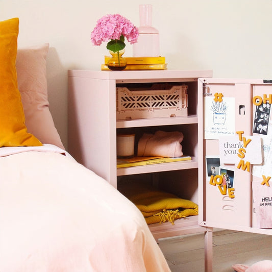 Steel Bedside Pedestal Metal Locker Adjustable Shelves Storage Cabinet - Peach Pink
