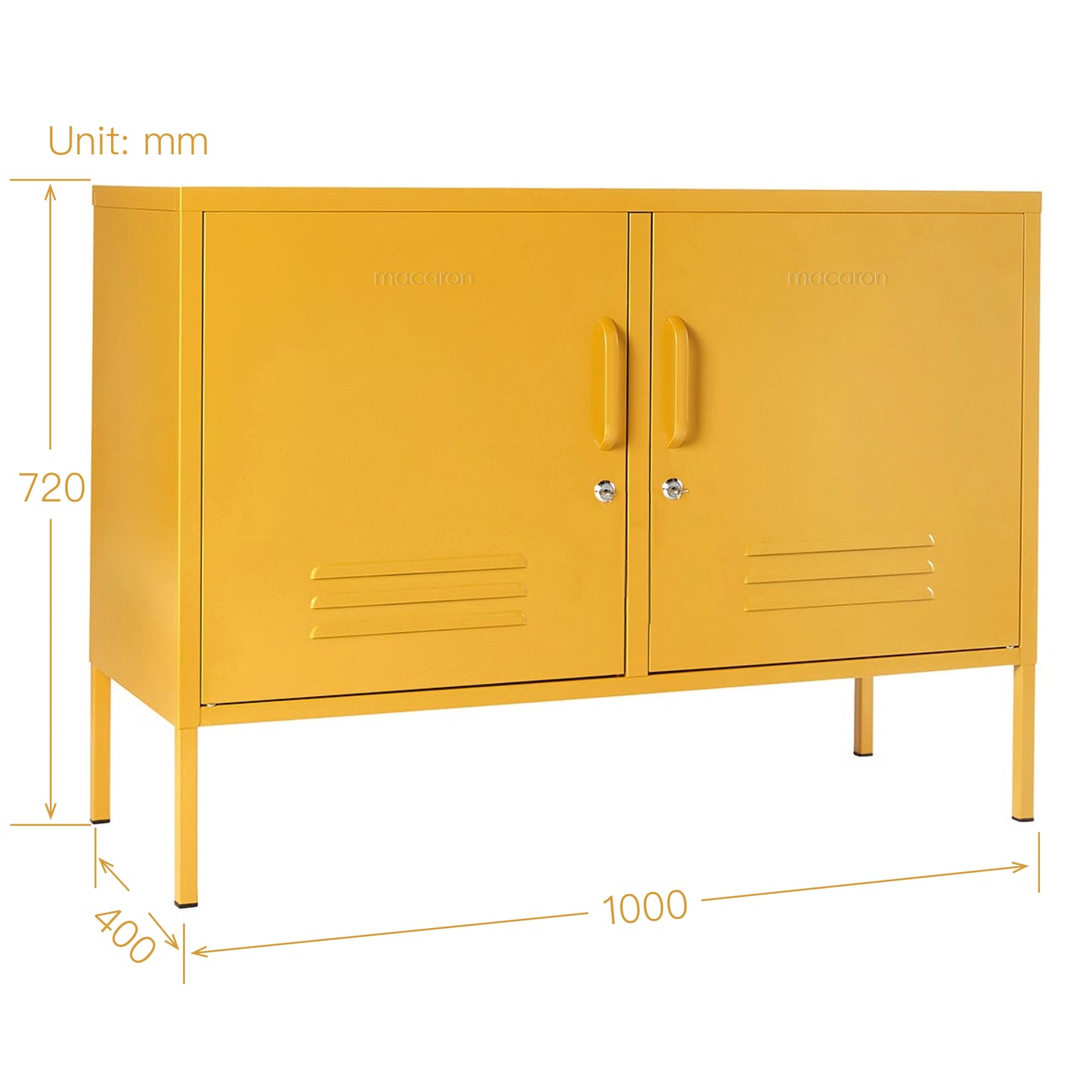 Steel Swing Door TV Stand Locker Lowdown Storage Cabinet Cupboard - Mustard Yellow