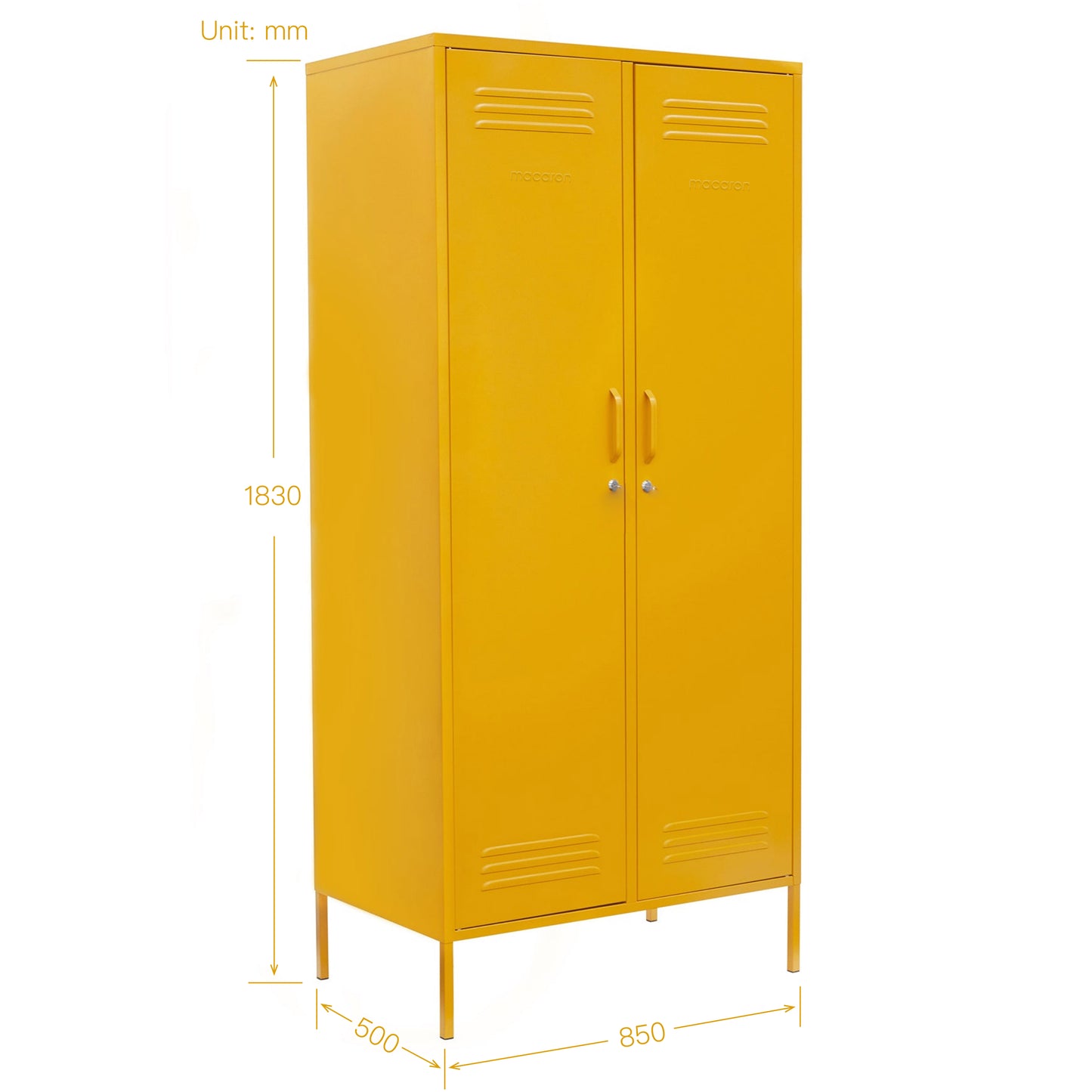 Steel Swing Door Wardrobe Twinny Locker Storage Cabinet Cupboard - Mustard Yellow