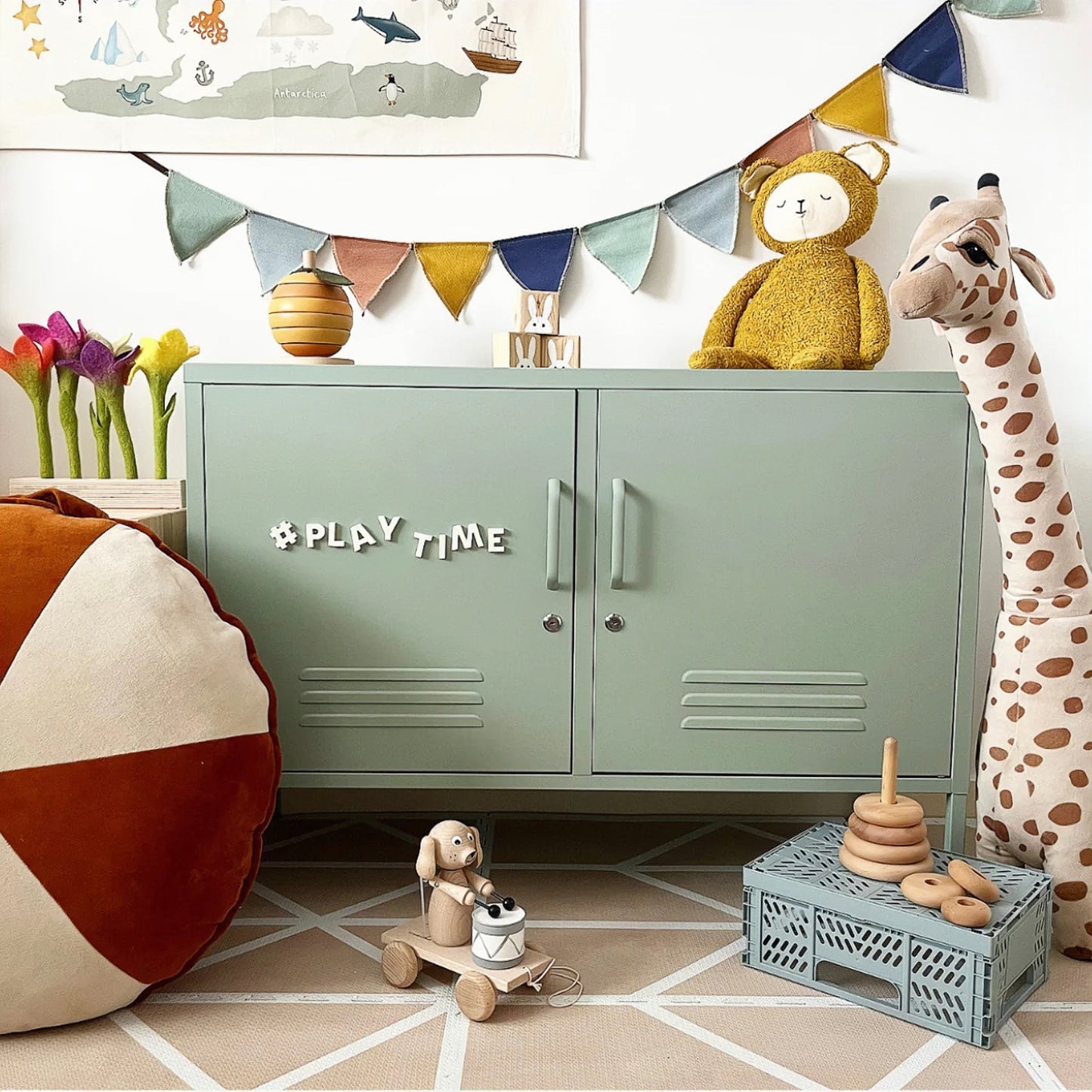 Steel Swing Door TV Stand Locker Lowdown Storage Cabinet Cupboard - Matcha Green