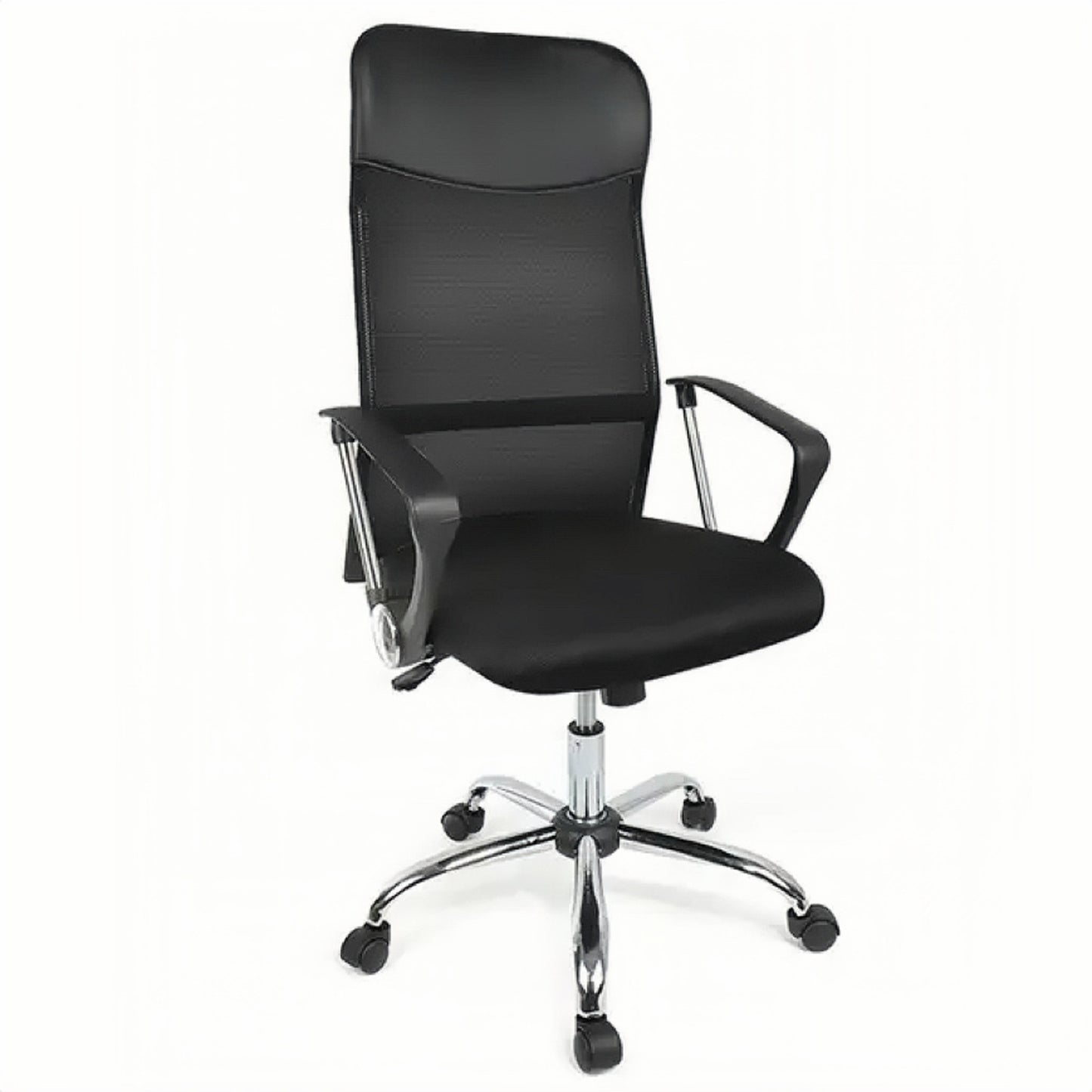 Ergonomic Mesh High-Back Office Chair With Vegan Leather Accents - Black