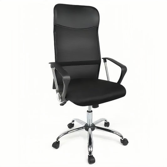 Ergonomic Mesh High-Back Office Chair With Vegan Leather Accents - Black