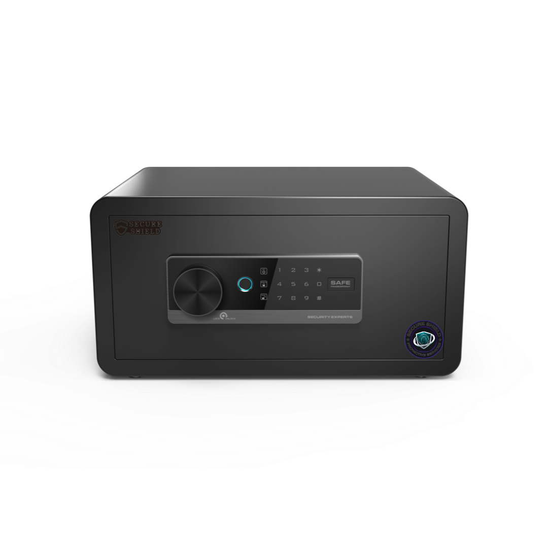 22cm High Safe Box Fingerprint Safety Box Horizontal LCD Touch Screen - Matte Black