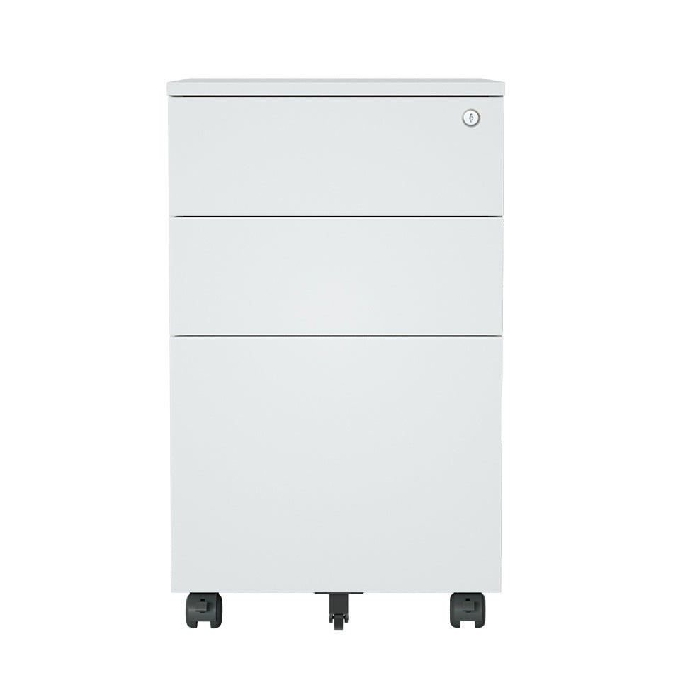 Steel 3 Drawer Side Handle Mobile Pedestal Filing Cabinet Locker - Light Grey