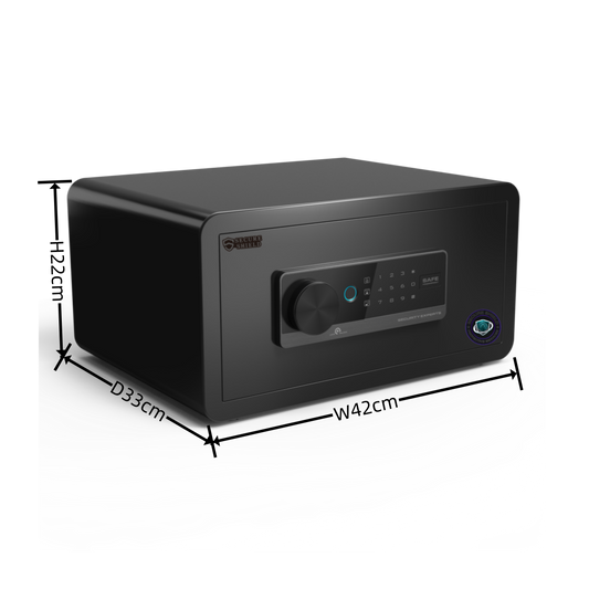 22cm High Safe Box Fingerprint Safety Box Horizontal LCD Touch Screen - Matte Black