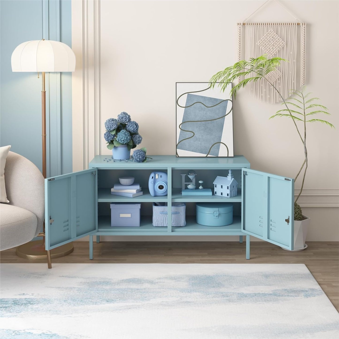 Steel Swing Door TV Stand Locker Lowdown Storage Cabinet Cupboard - Ocean Blue
