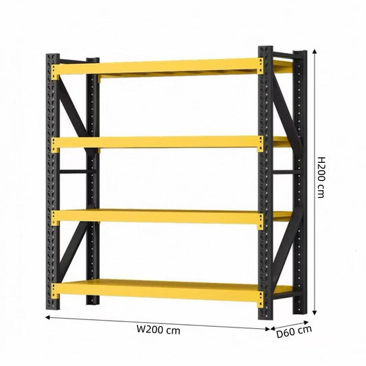 Steel 250kg Heavy Duty 4 Shelf Industrial Shelving Adjustable Storage Racks - Yellow and Black