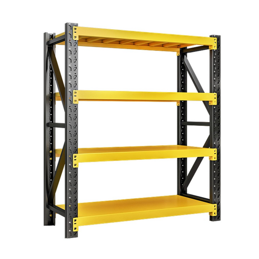 Steel 250kg Heavy Duty 4 Shelf Industrial Shelving Adjustable Storage Racks - Yellow and Black