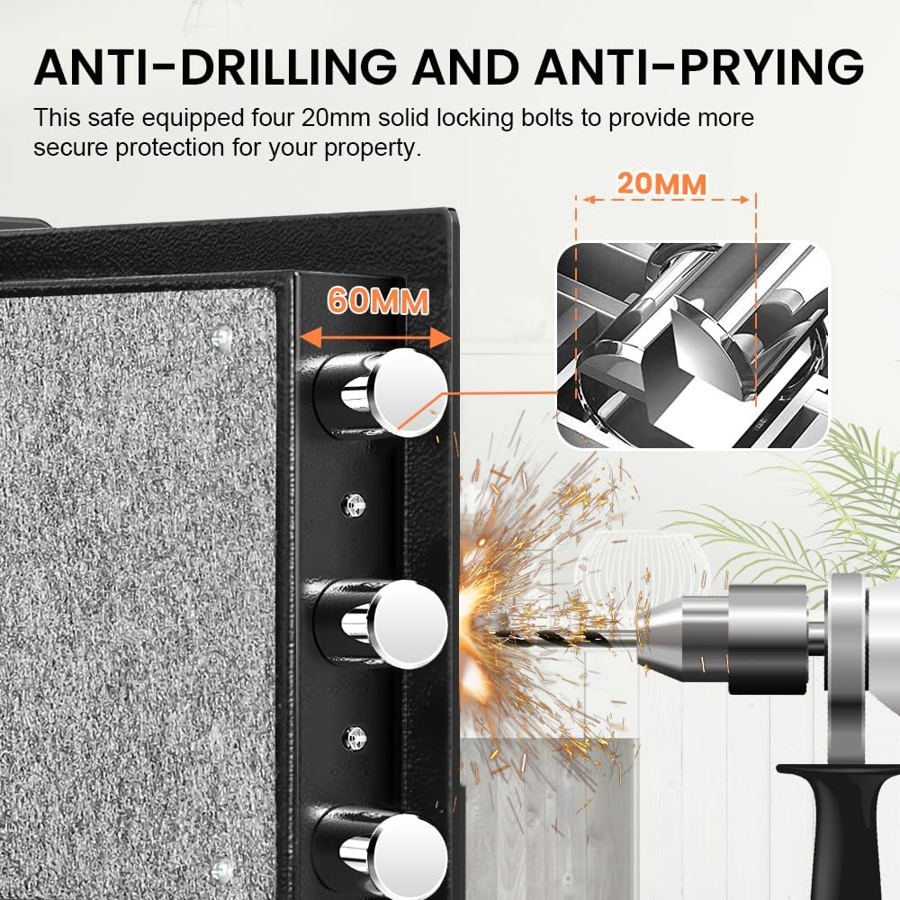 22cm High Safe Box Fingerprint Safety Box Horizontal LCD Touch Screen - Matte Black