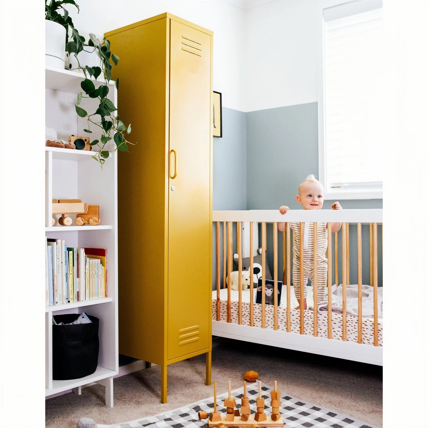 Steel Single Door Wardrobe Skinny Locker Storage Cabinet Cupboard - Mustard Yellow