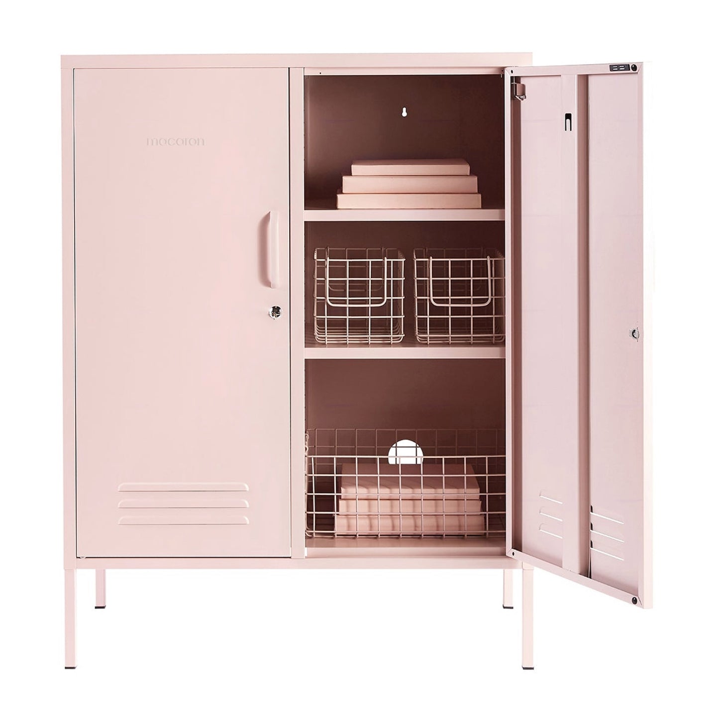 Steel Swing Door Sideboard Midi Locker Storage Cabinet Cupboard - Peach Pink