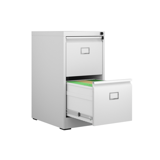 Steel Vertical 2 Drawer Filing Cabinet Cupboard Locker Swan Handle With Card Slots - White