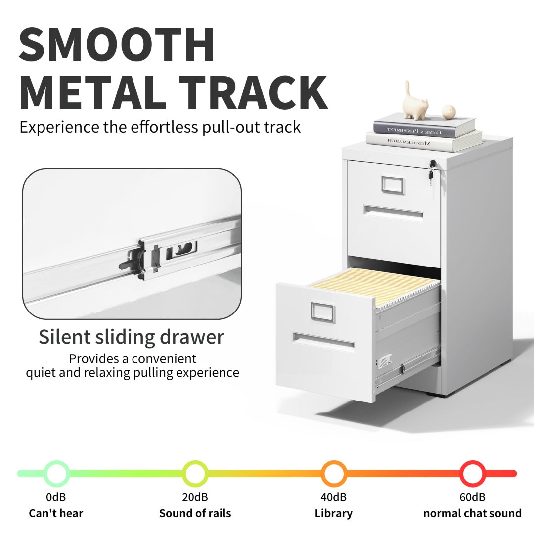 Steel Vertical 2 Drawer Filing Cabinet Cupboard Locker Inner Handle With Card Slots - White