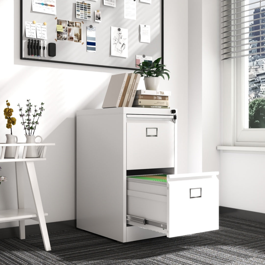 Steel Big Size Vertical 2 Drawer Filing Cabinet Cupboard Locker Swan Handle With Card Slots