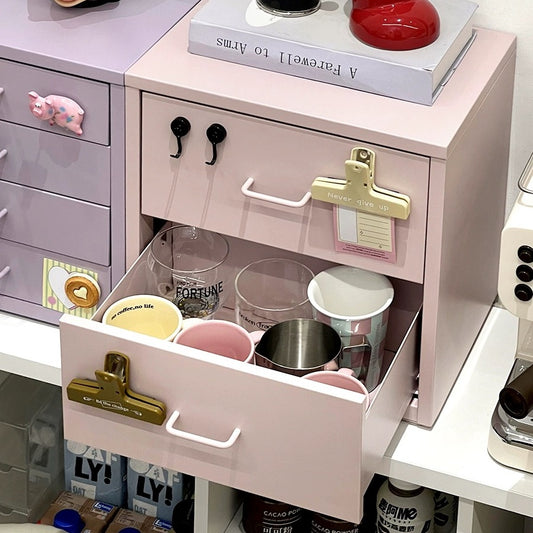 Steel Desk Organizer 2 Drawer Desktop Storage Cabinet - Pink