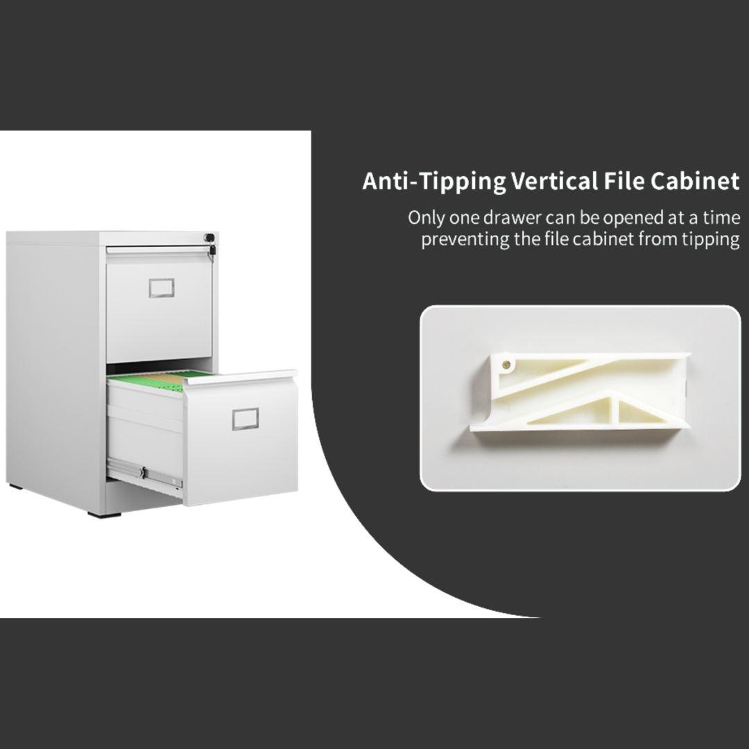 Steel Vertical 2 Drawer Filing Cabinet Cupboard Locker Swan Handle With Card Slots - White