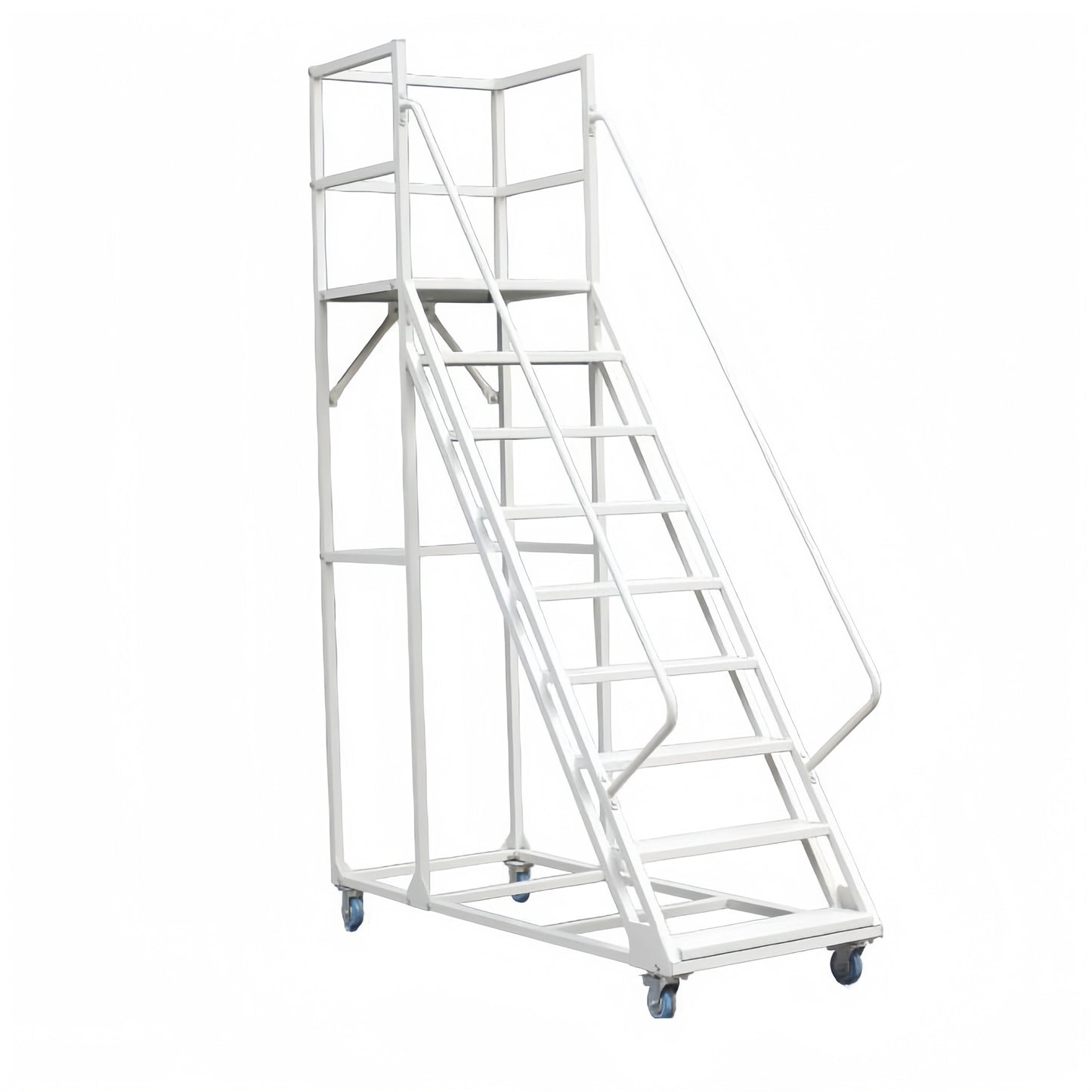 Steel 9 Step Mobile Safety Ladder With Wheels - Light Grey
