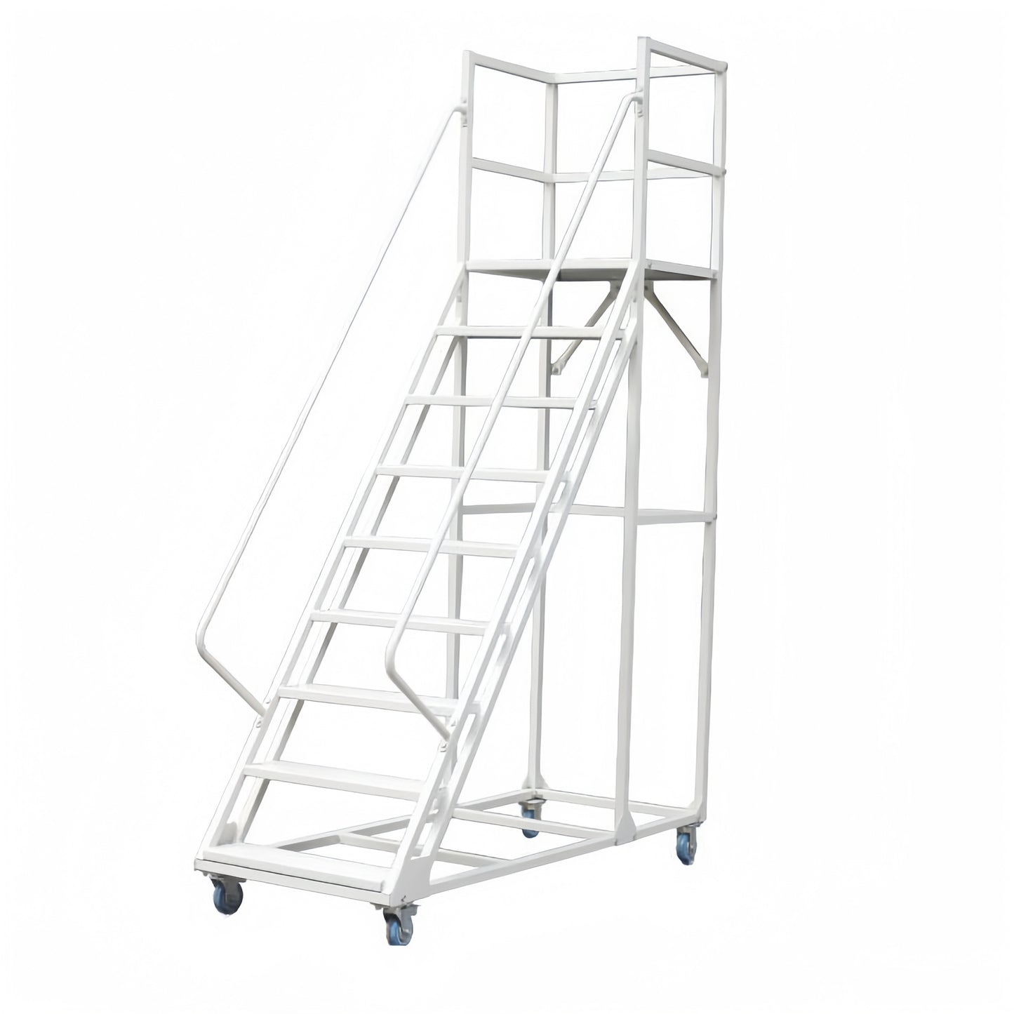 Steel 9 Step Mobile Safety Ladder With Wheels - Light Grey