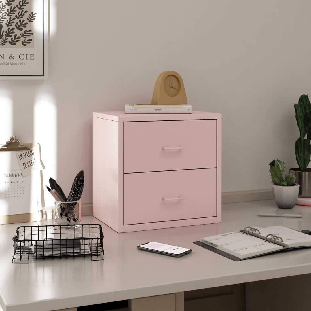 Steel Desk Organizer 2 Drawer Desktop Storage Cabinet - Pink