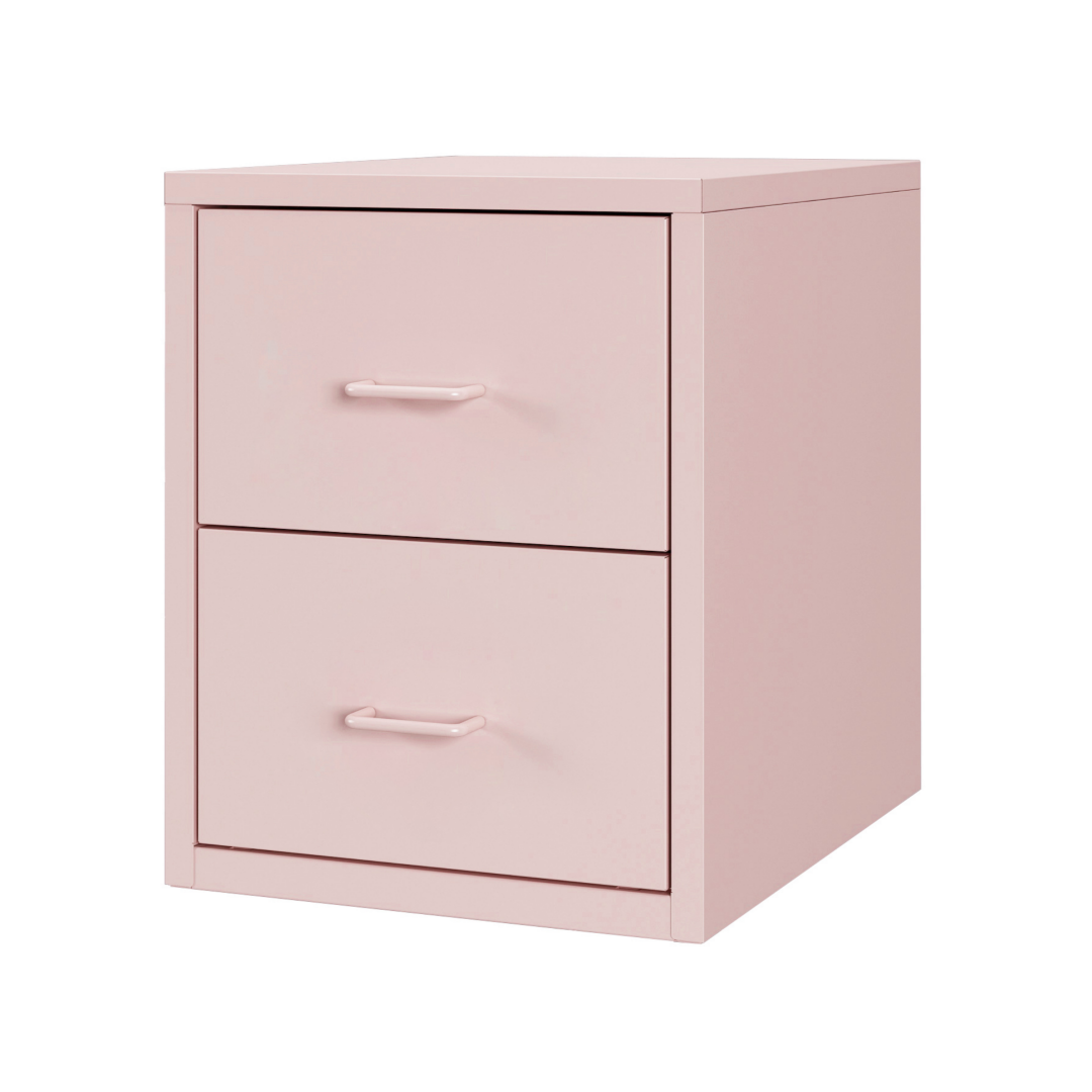 Steel Desk Organizer 2 Drawer Desktop Storage Cabinet - Pink