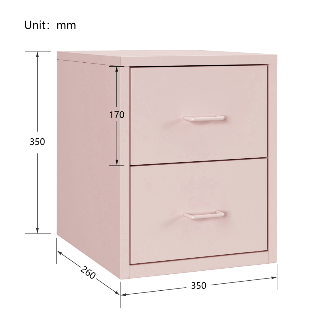 Steel Desk Organizer 2 Drawer Desktop Storage Cabinet - Pink