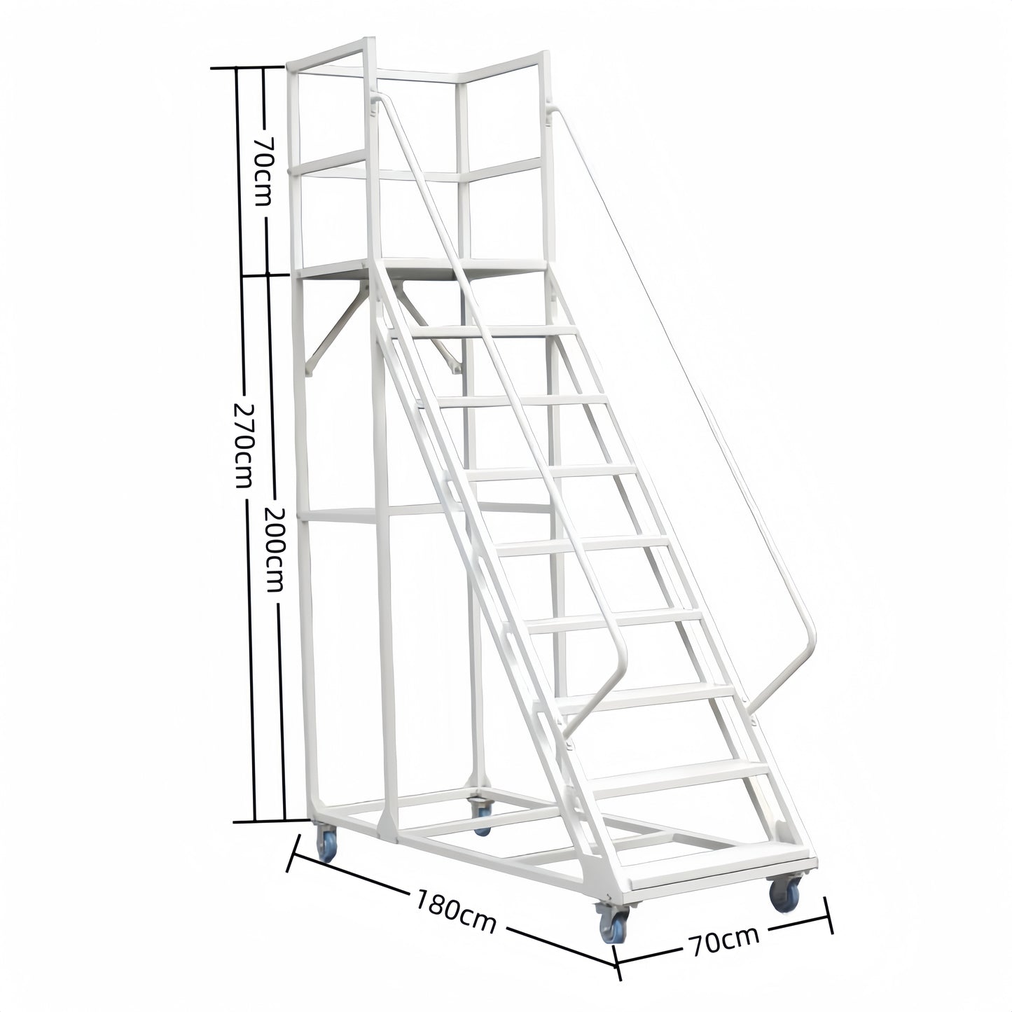 Steel 9 Step Mobile Safety Ladder With Wheels - Light Grey