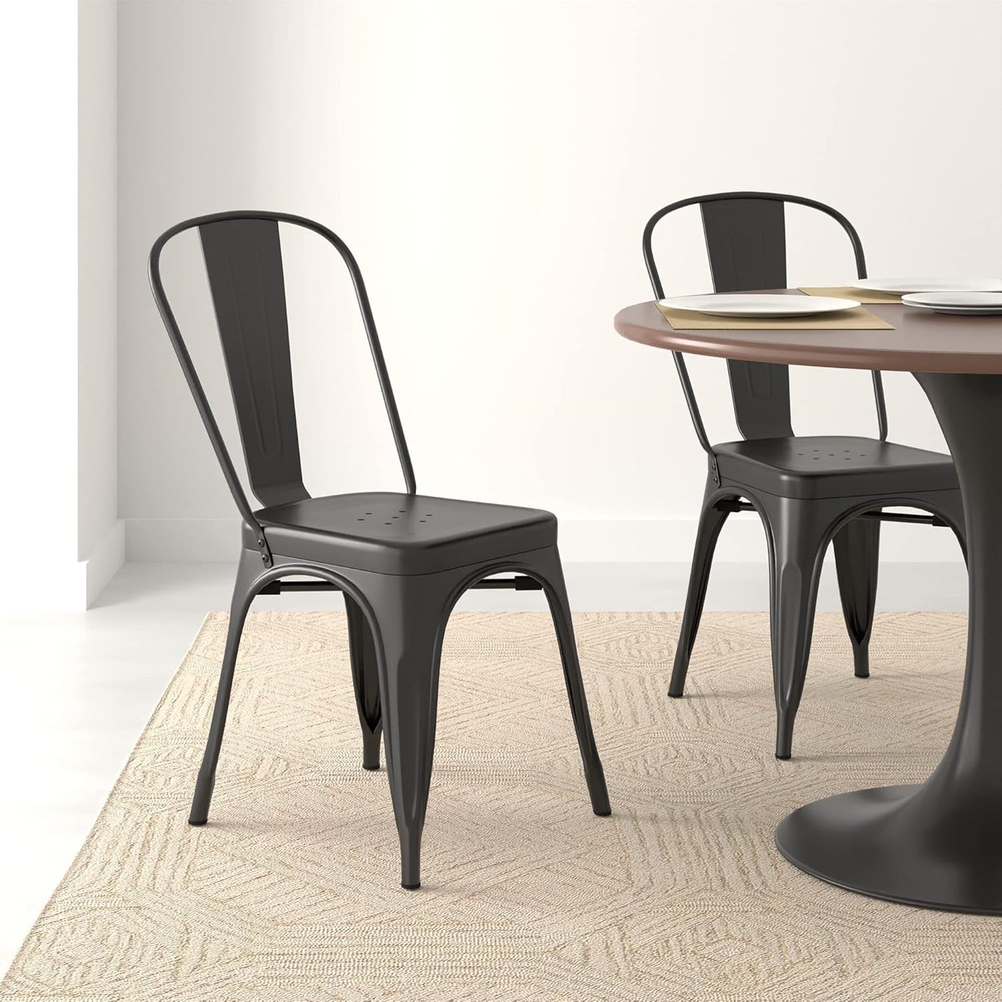 Steel Kitchen Dining Chair Patio Chair Set - Matte Black (4 Piece/Set)