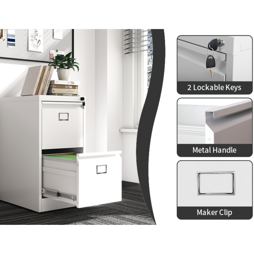 Steel Big Size Vertical 2 Drawer Filing Cabinet Cupboard Locker Swan Handle With Card Slots
