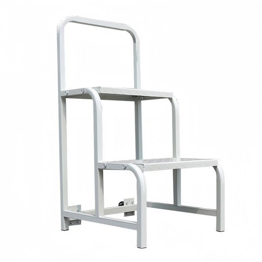Steel 2 Step Mobile Safety Ladder With Wheels - Light Grey