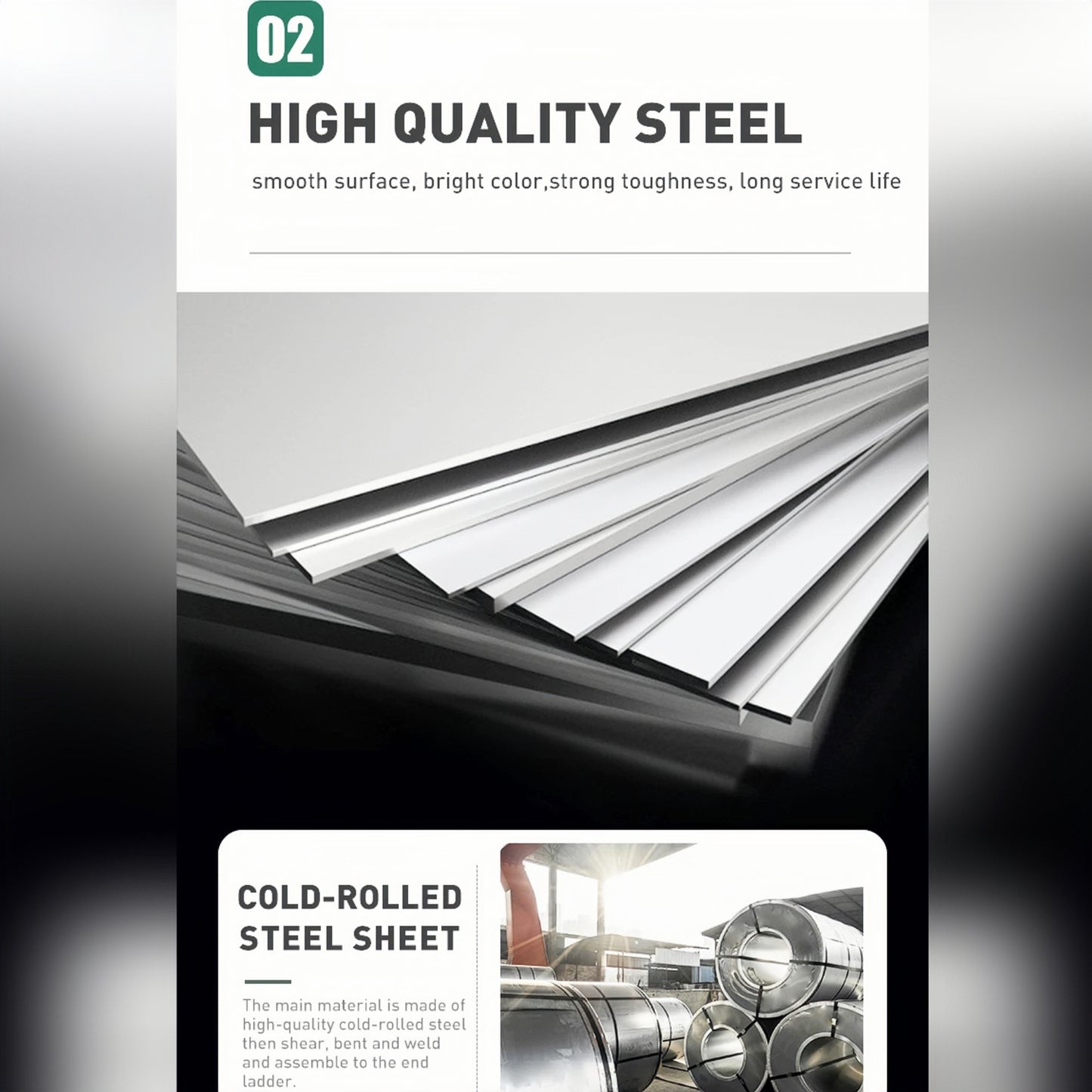 Steel 7 Step Mobile Safety Ladder With Wheels - Light Grey