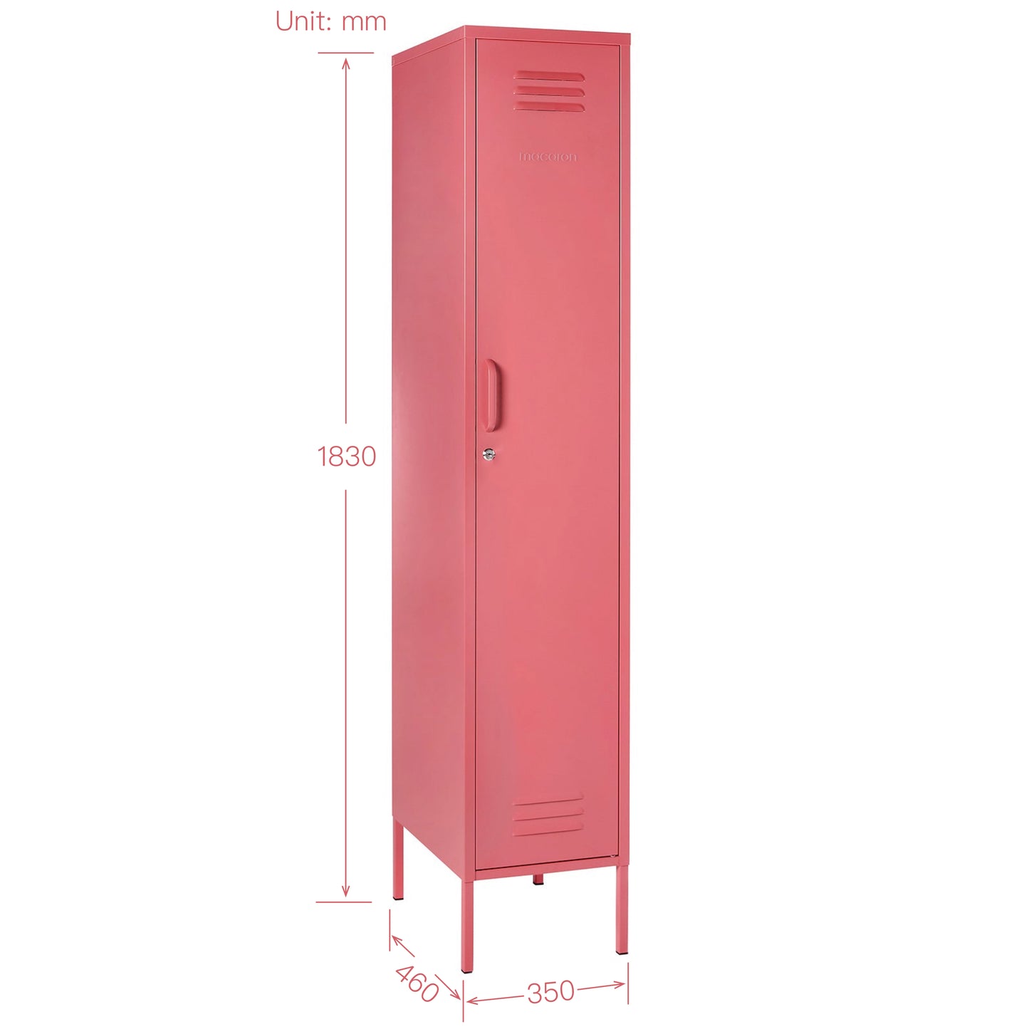 Steel Single Door Wardrobe Skinny Locker Storage Cabinet Cupboard - Raspberry Pink