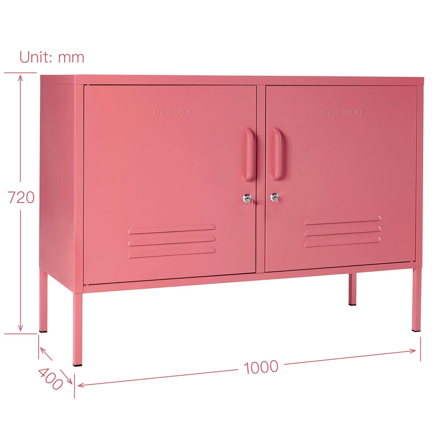 Steel Swing Door TV Stand Locker Lowdown Storage Cabinet Cupboard - Raspberry Pink