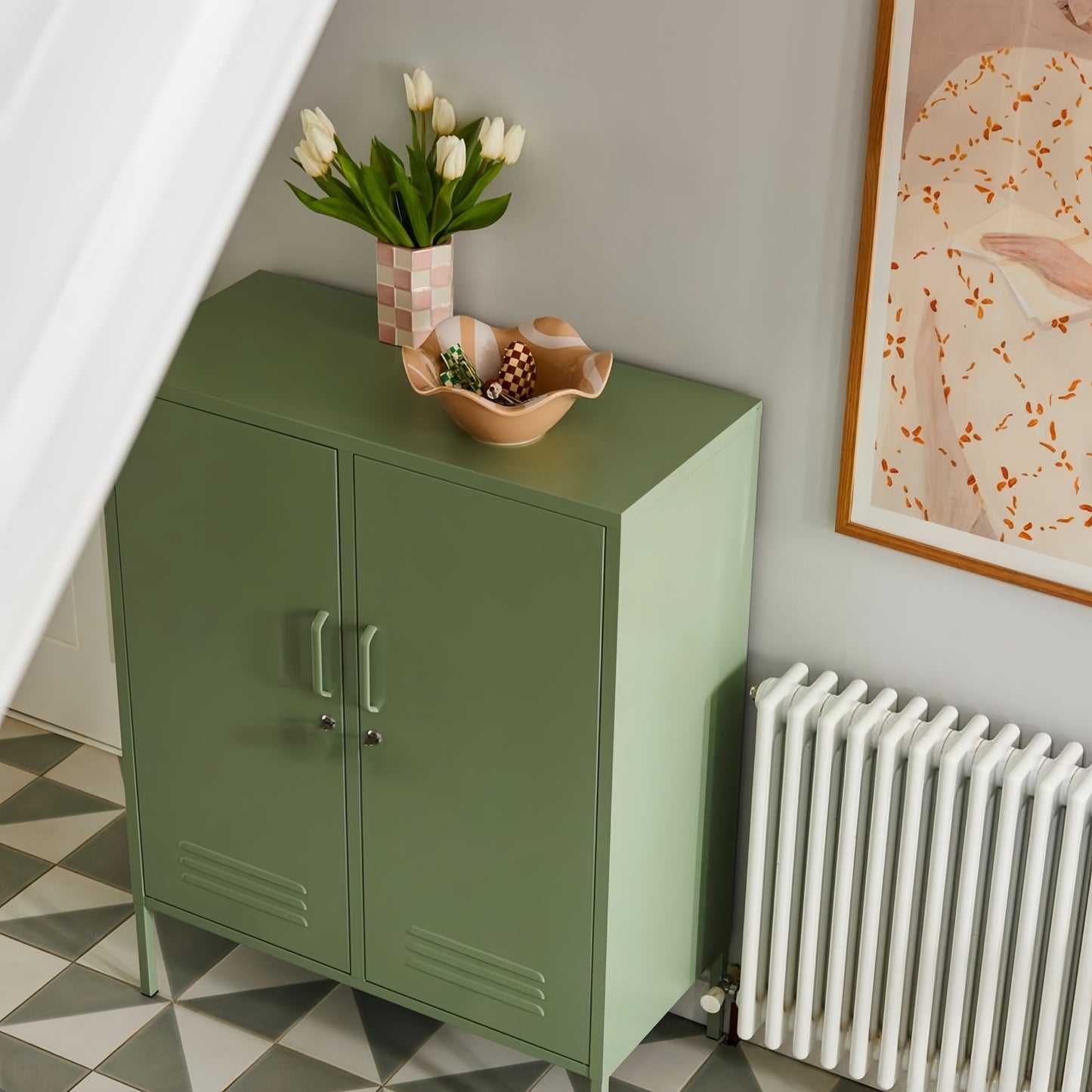 Steel Swing Door Sideboard Midi Locker Storage Cabinet Cupboard - Olive Green