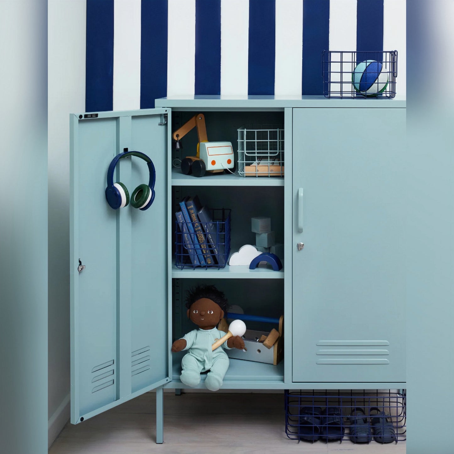Steel Swing Door Sideboard Midi Locker Storage Cabinet Cupboard - Ocean Blue
