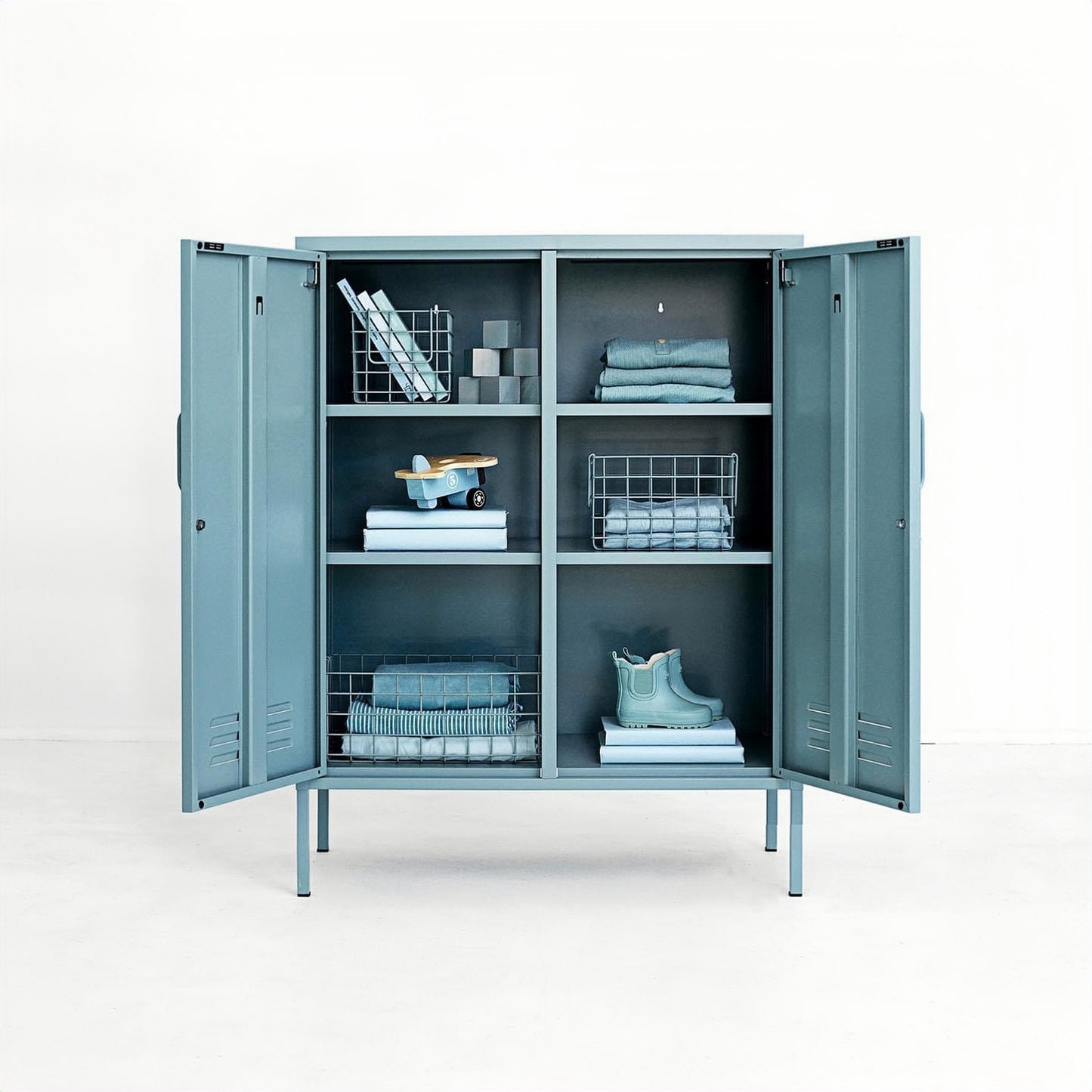 Steel Swing Door Sideboard Midi Locker Storage Cabinet Cupboard - Ocean Blue
