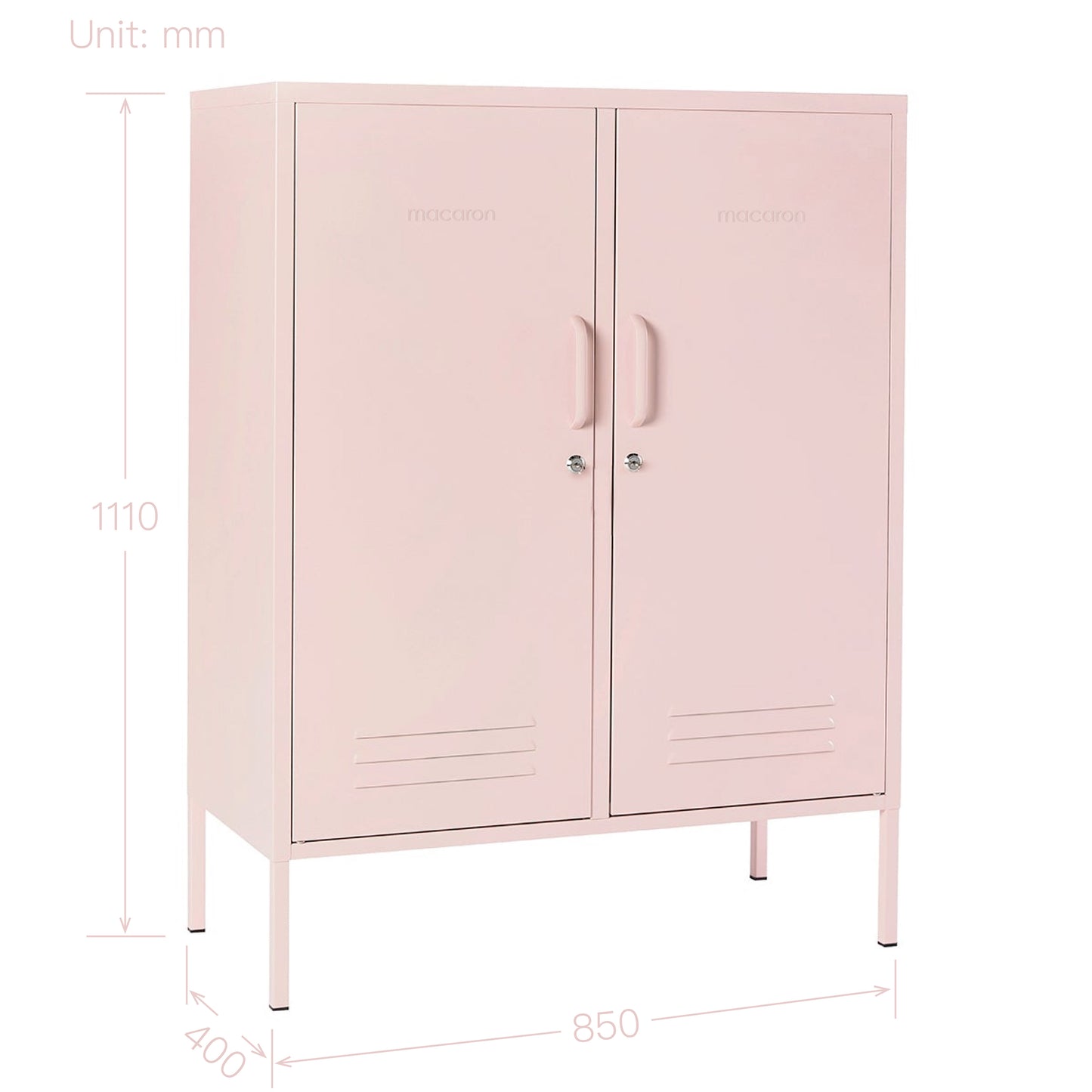 Steel Swing Door Sideboard Midi Locker Storage Cabinet Cupboard - Peach Pink