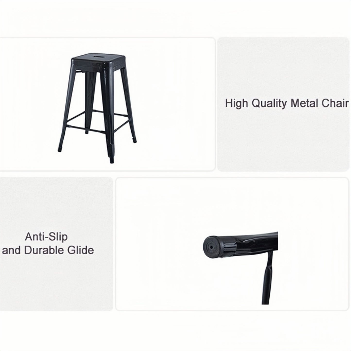 Steel Kitchen Barstool Metal Bar Chair Set - Matte Black (4 Piece/Set)