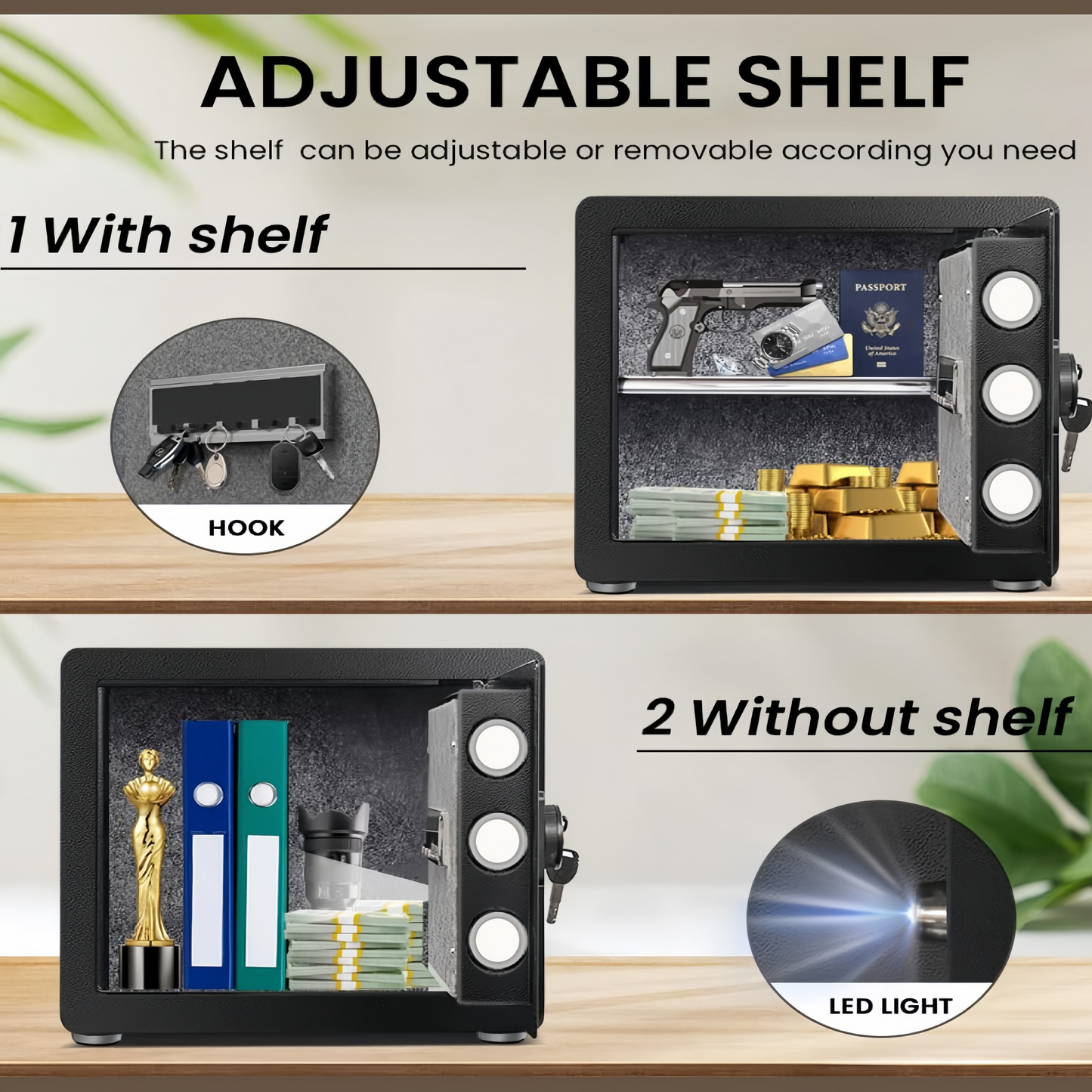 36cm High Safe Box Fingerprint Safety Box Horizontal LCD Touch Screen - Matte Black