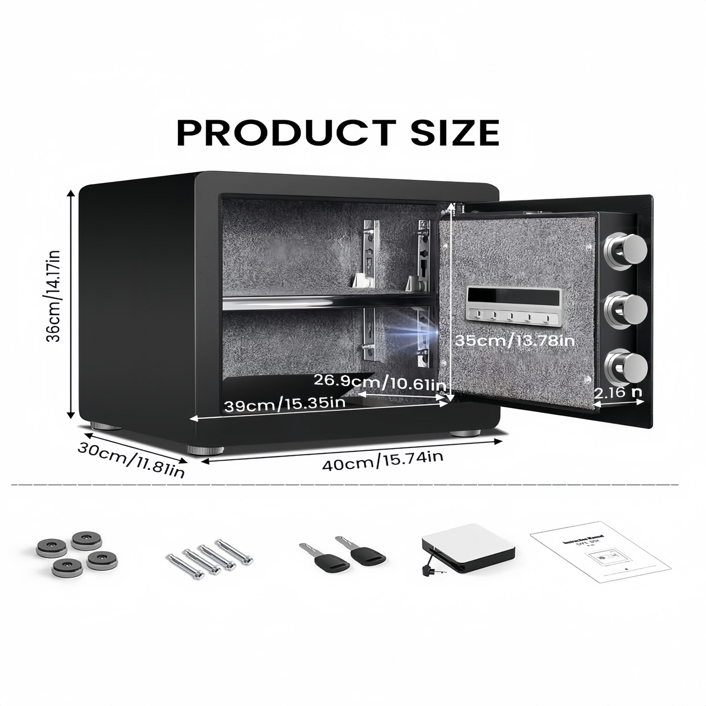 36cm High Safe Box Fingerprint Safety Box Horizontal LCD Touch Screen - Matte Black