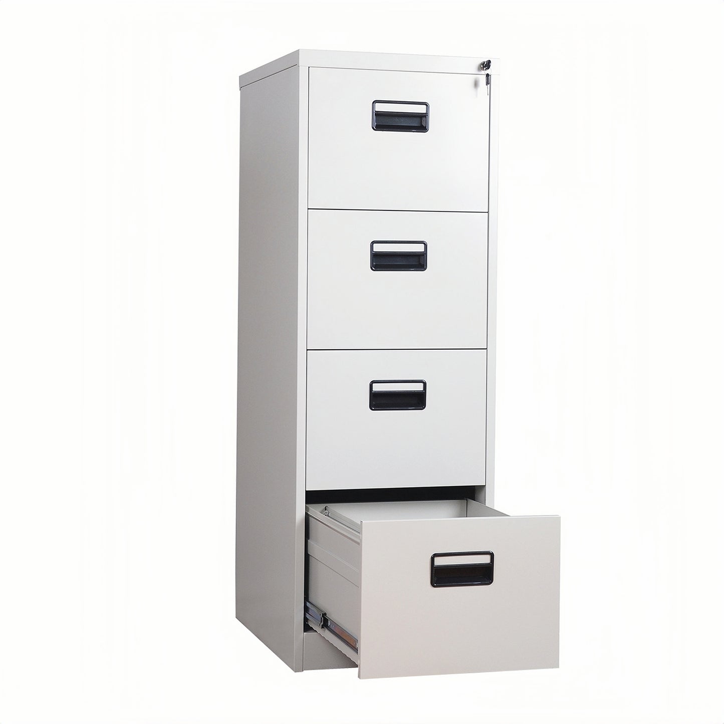 Steel Vertical 4 Drawer Filing Cabinet Cupboard Locker With Black Inner Handle - Light Grey