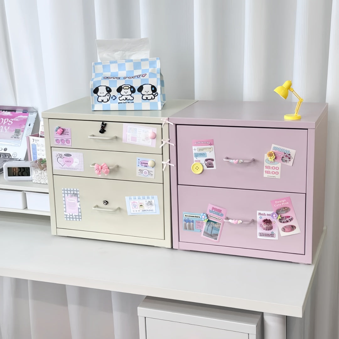 Steel Desk Organizer 3 Drawer Desktop Storage Cabinet - Beige