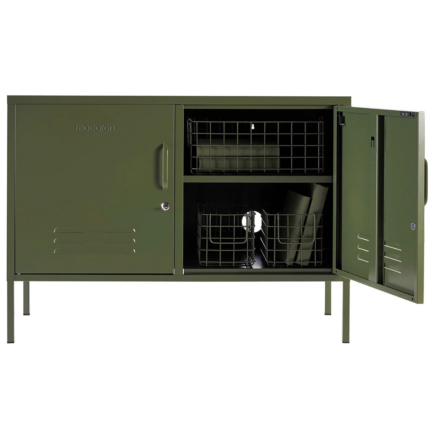 Steel Swing Door TV Stand Locker Lowdown Storage Cabinet Cupboard - Olive Green