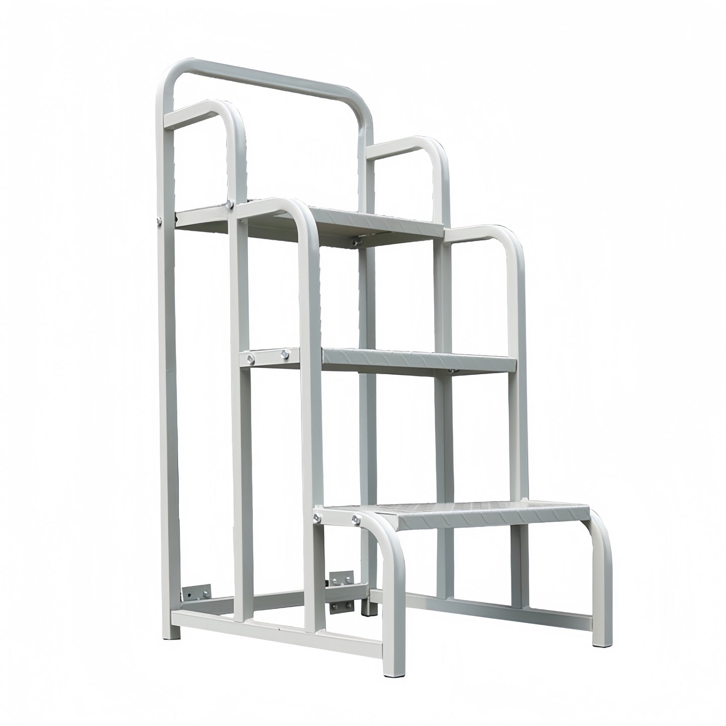 Steel 3 Step Mobile Safety Ladder With Wheels - Light Grey