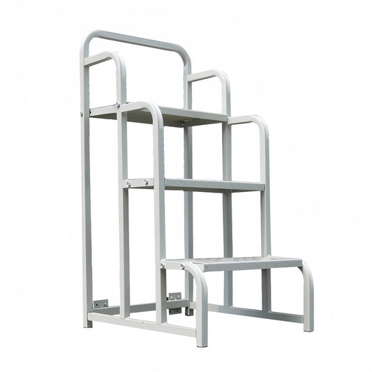 Steel 3 Step Mobile Safety Ladder With Wheels - Light Grey