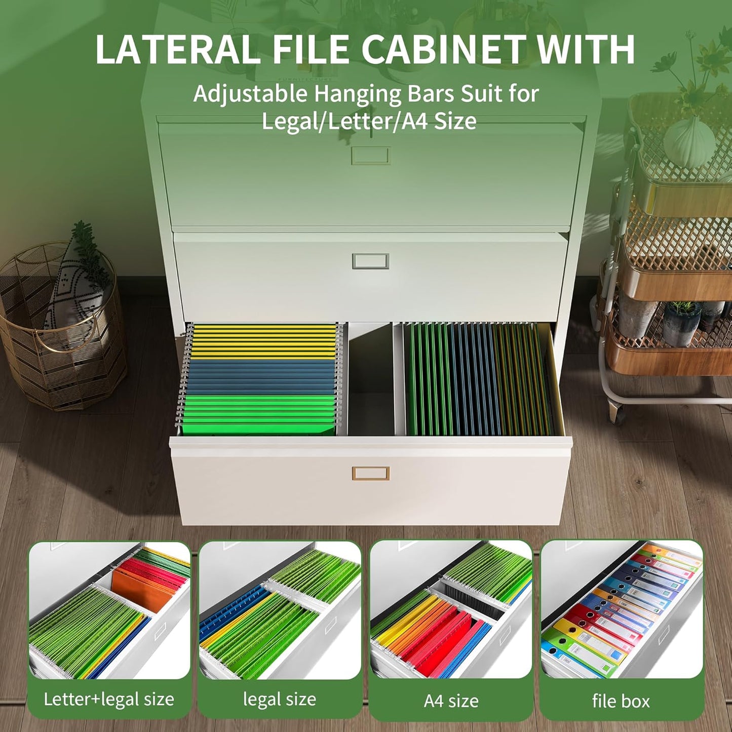 Steel Lateral 3 Drawer Filing Cabinet Cupboard Locker Swan Handle With Card Slots